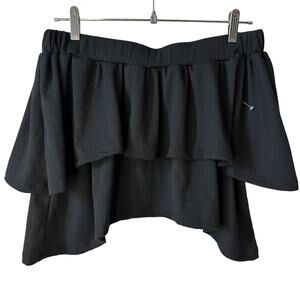 Go Couture New Women's Handkerchief Hem Skirt Black Small Ribbed Mini Casual USA